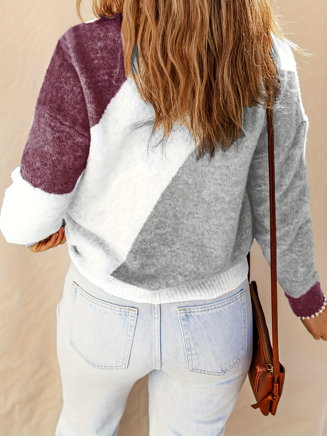  Colorblock Crew Neck Sweater Long Sleeve Pullover Jumper
