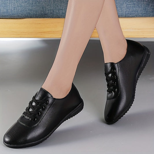 Women's Lace-Up Sneakers Faux Leather Low Top Walking Shoes