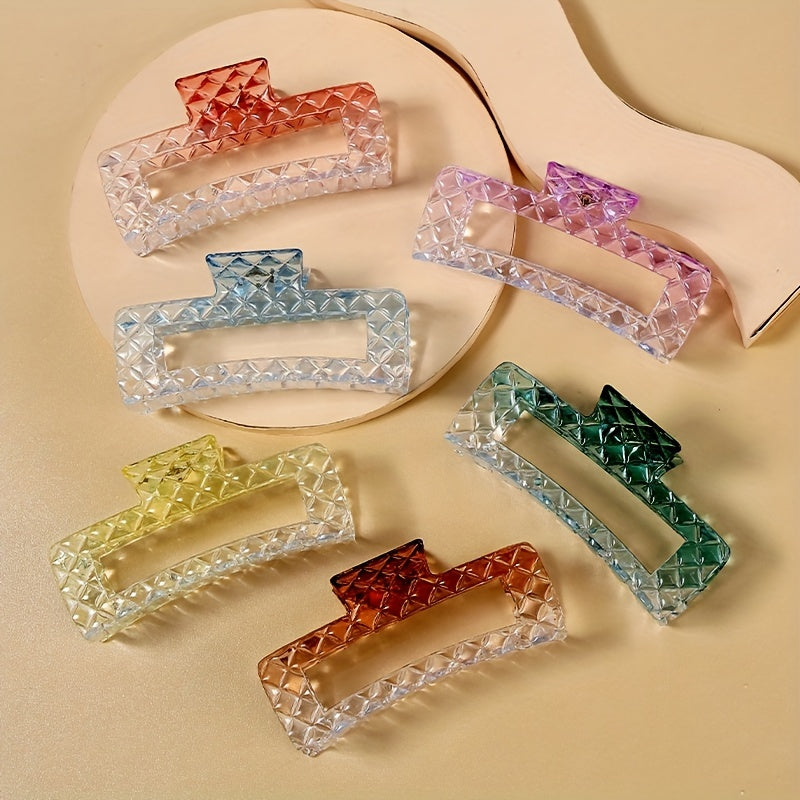 3pcs Gradient Hair Claw Plaid Checkered Pattern Shaped Hair Claw Nonslip Ponytai