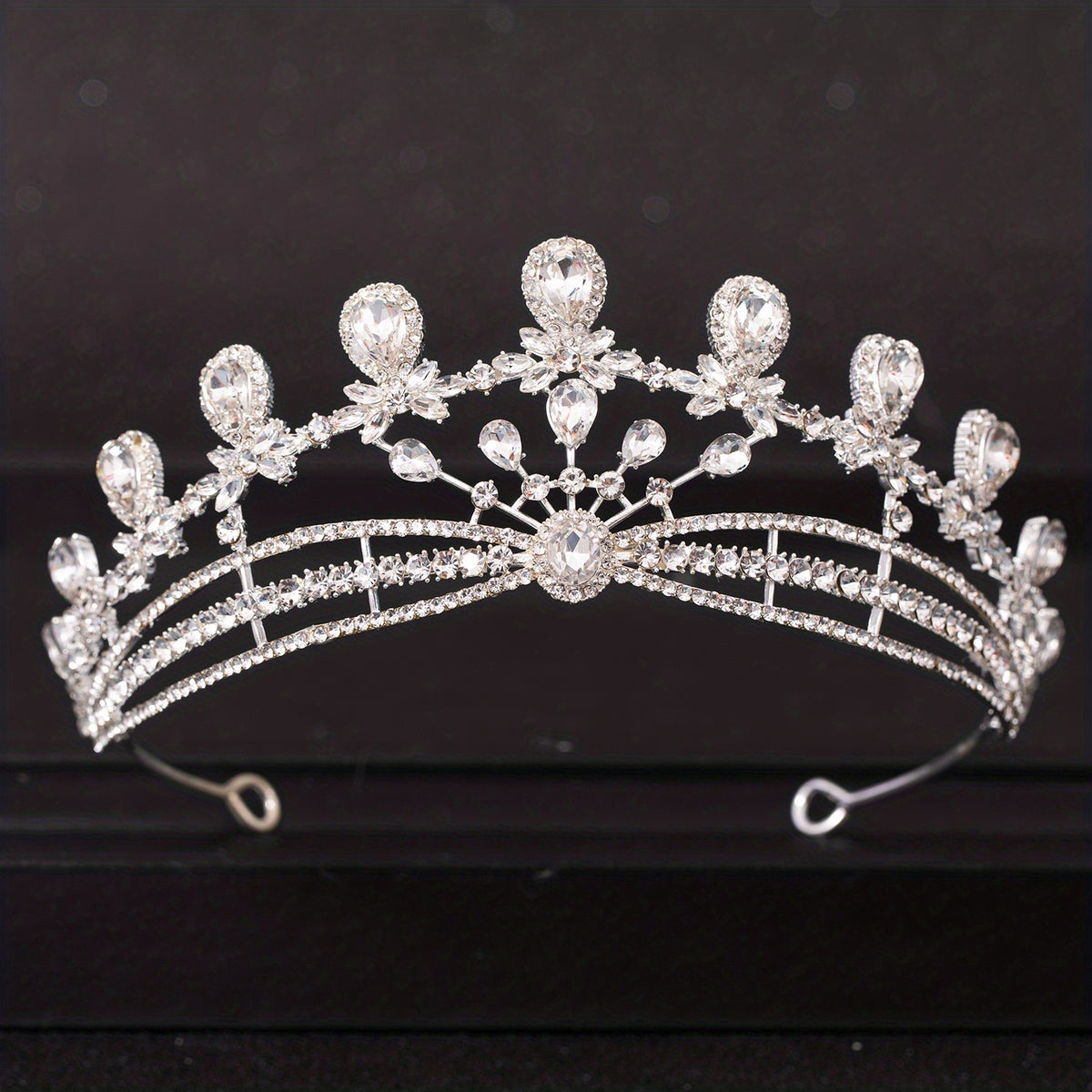 Silvery Crystal Queen Crown Tiara Rhinestone Wedding Tiaras Women Prom Crowns
