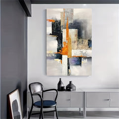Hand Painted Canvas Abstract Painting Gray Yellow Theme
