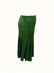  Solid Slim Fit Ruffle Trim Maxi Mermaid Skirt