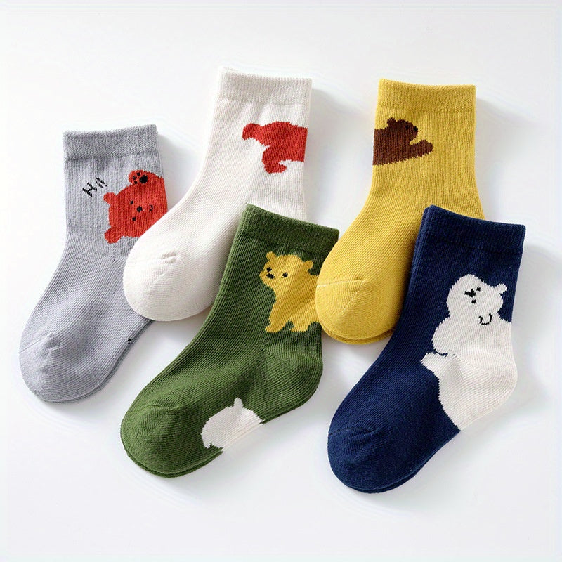 5pairs Little Dinosaur Pattern Kids Socks Breathable Crew Socks