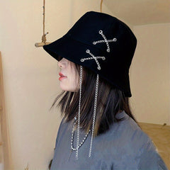 Kpop Metal Tassel Bucket Hat Y2K Streetwear Cap