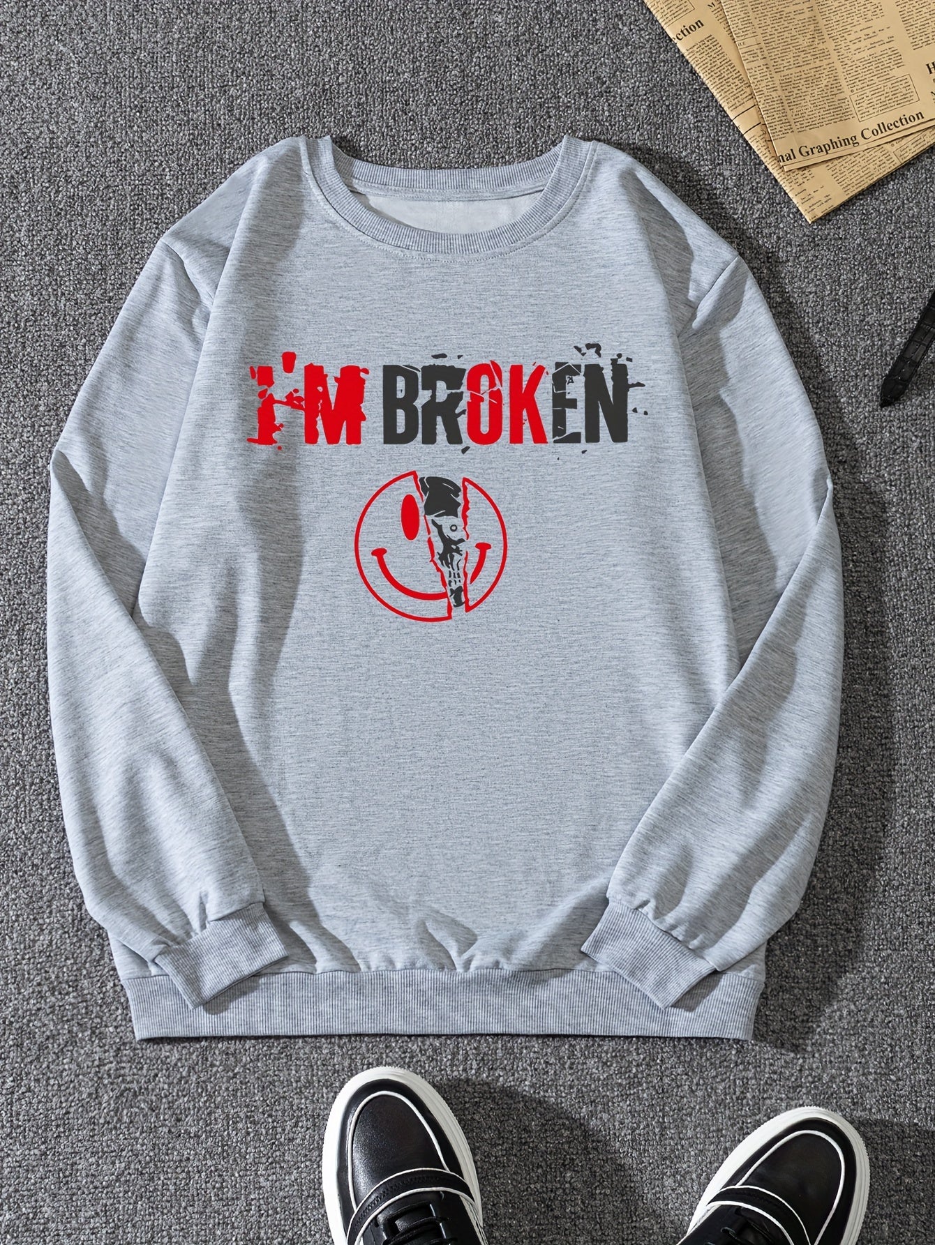 'I'm Broken' Print Sweatshirt Men's Casual Pullover Sweatshirt