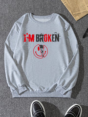 'I'm Broken' Print Sweatshirt Men's Casual Pullover Sweatshirt