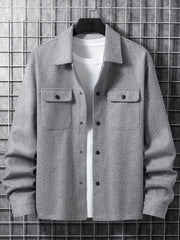 Men's Solid Jacket Spring Autumn Button Up Jacket For Males