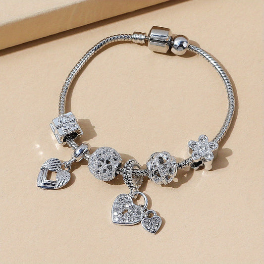 Vintage Rhinestone Flower Peplum Beaded DIY Copper Bracelet