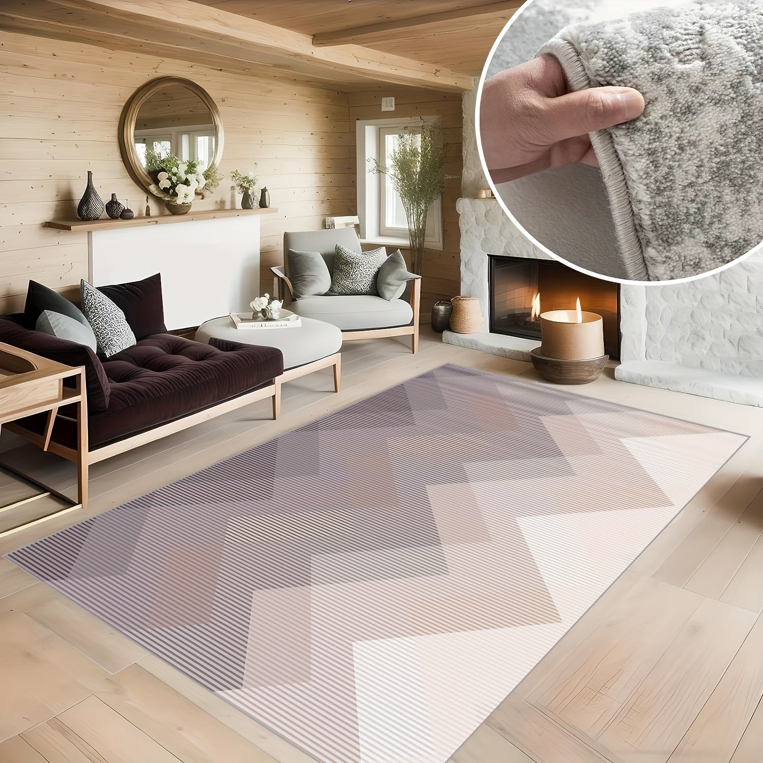 Geometric Striped Carpet Non Slip Soft Faux Sheepskin Floor Mat