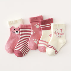 Cat Footprint Striped Tube Socks - Boys and Girls Accessories