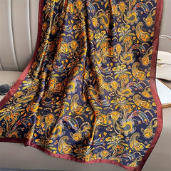 Paisley Print Scarf Navy Satin Shawl Casual Windproof Head Wrap