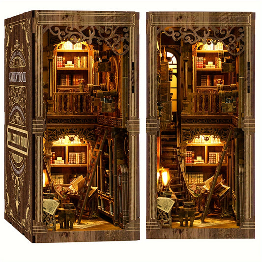 3D Puzzle Bookshelf Dark Brown Wooden Jigsaw Model Decorative Bookend