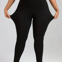  Solid Button High Rise Skinny Trousers