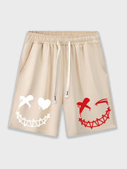 Men's Funny Smile Face Print Sports Drawstring Shorts