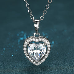 Crystal Pendant Necklace Silver Heart Chain Necklace for Women
