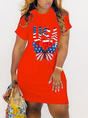  Independence Casual Dress Women's Plus Flag Letter Print