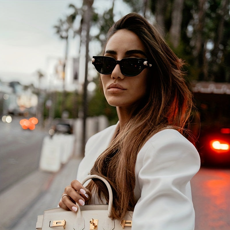 Pearl Decor Cat Eye Sunglasses Wrap Around Eyewear