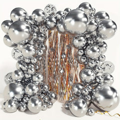 129pcs Silvery Metallic Balloons Kit for Party Graduation Wedding Holiday