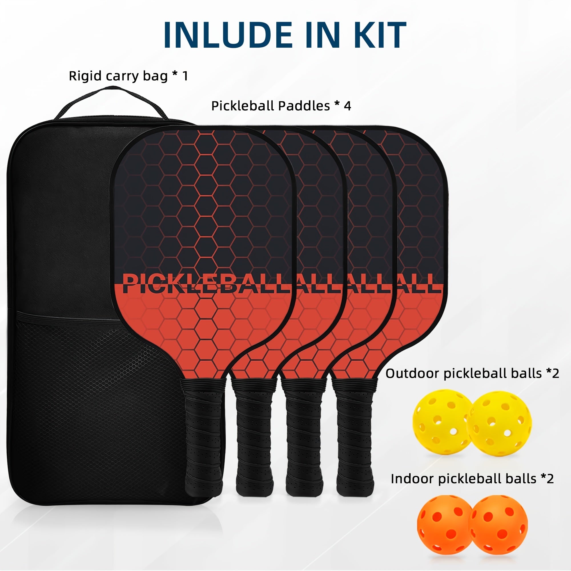 4 Pc Pickleball Racket Set With 4 Balls & Tote Bag