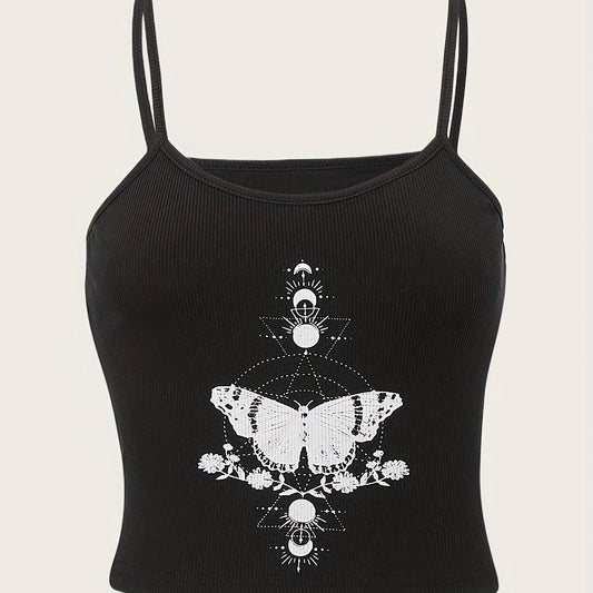 Y2K Grunge Butterfly Print Spaghetti Strap Top