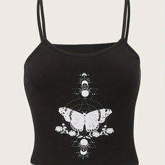 Y2K Grunge Butterfly Print Spaghetti Strap Top