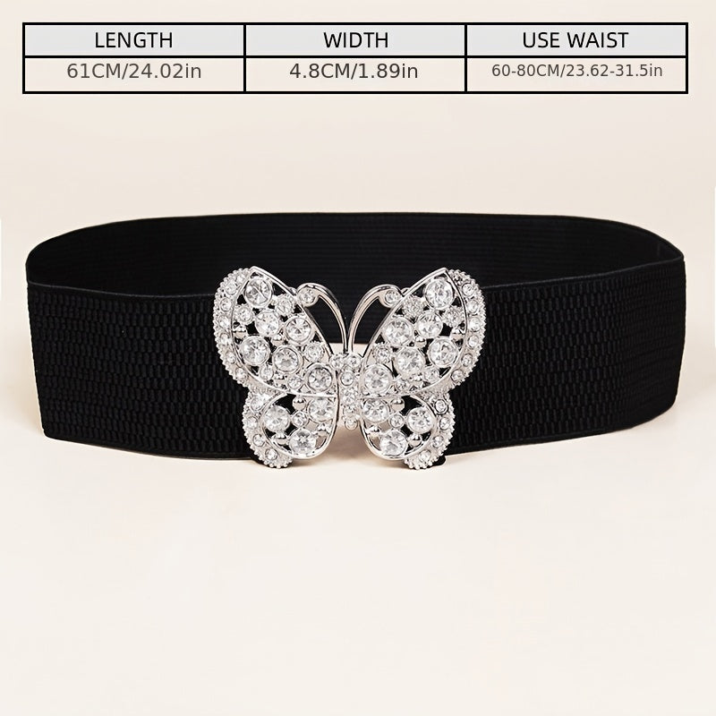 Rhinestone Belt Butterfly Decorated Elastic Girdle Butterfly Hook Buckle