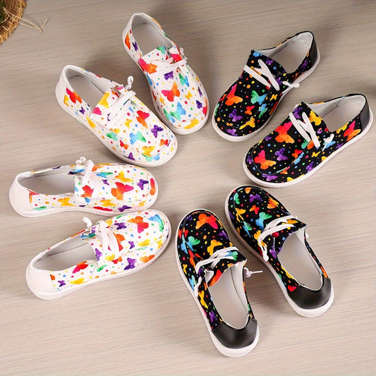 Women's Butterfly Print Casual Walking Shoes Low Flat Slip on Sneakers
