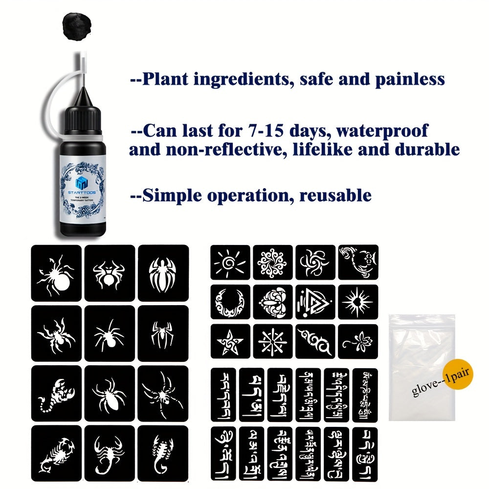 2 Sheets A4 Hollow Tattoo Stencils 1 Bottle Tattoo Dyeing Paste