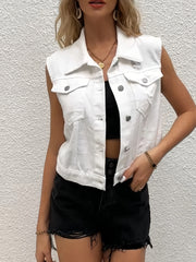 Sleeveless Single Breasted Denim Vest Women's Clothing