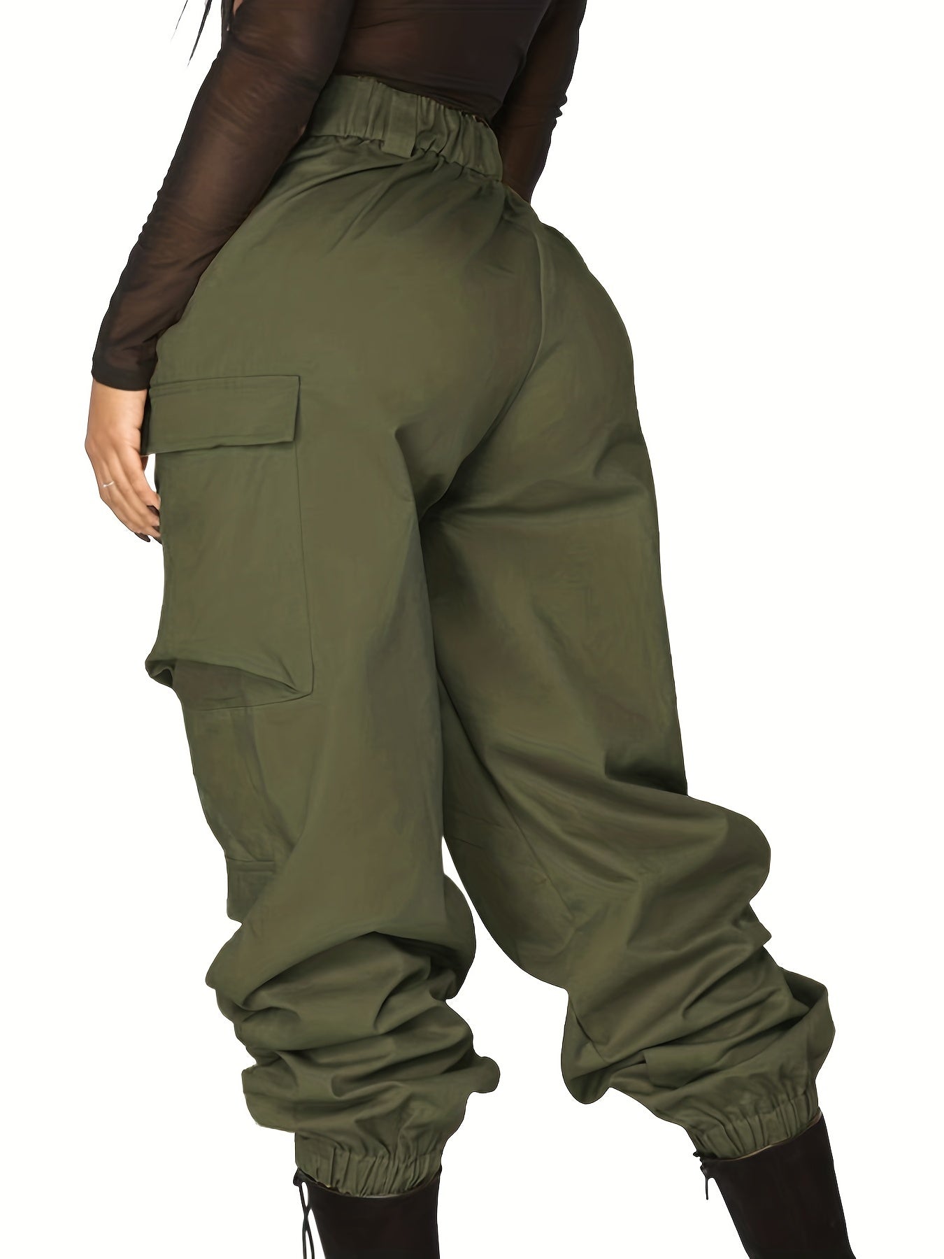 Women's Plus Solid Button Up Elastic High Rise Cargo Trousers