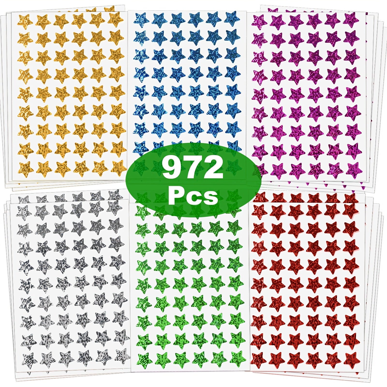 Holographic Star Stickers Self Adhesive Paper Decals 6 Colors 1 Diameter