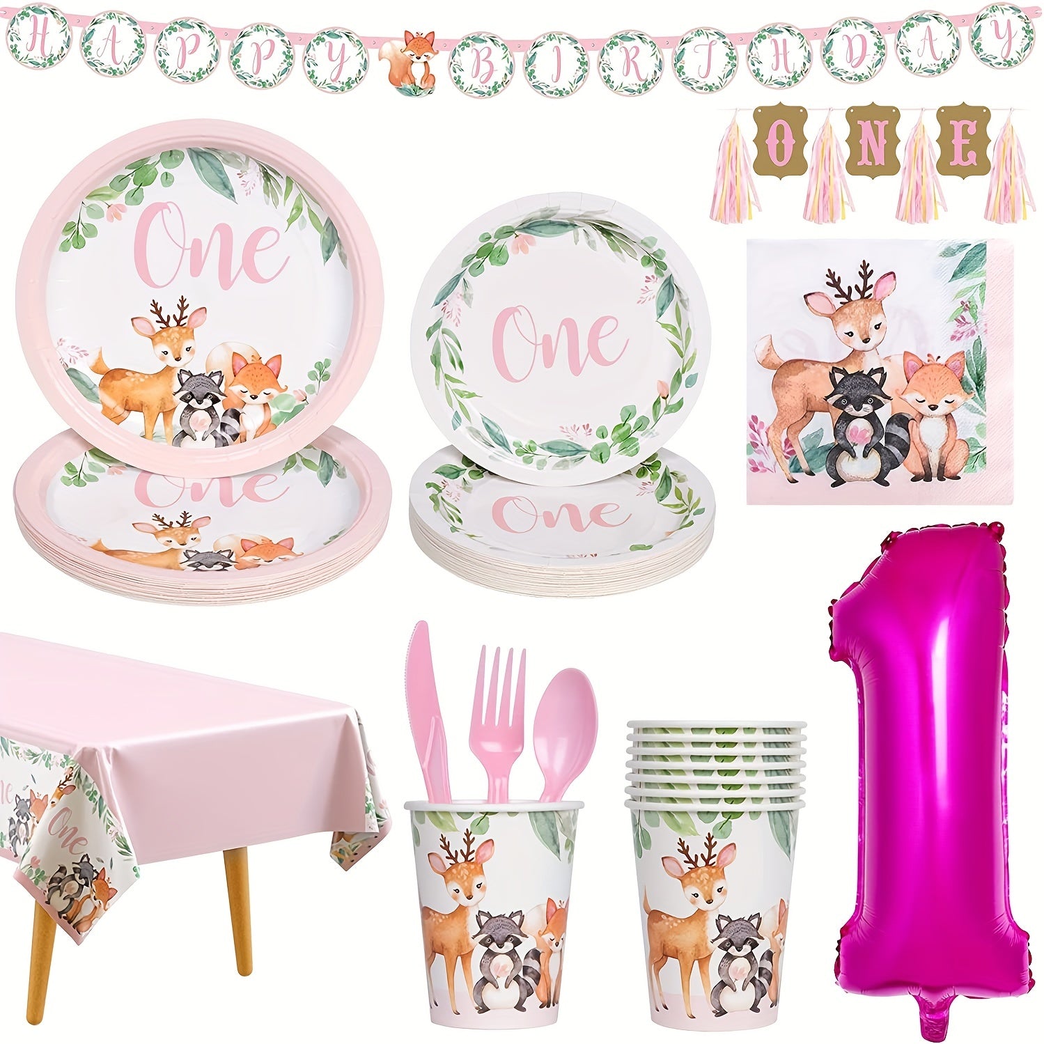 Wild One Jungle Animal 1st Birthday Set for Girls
