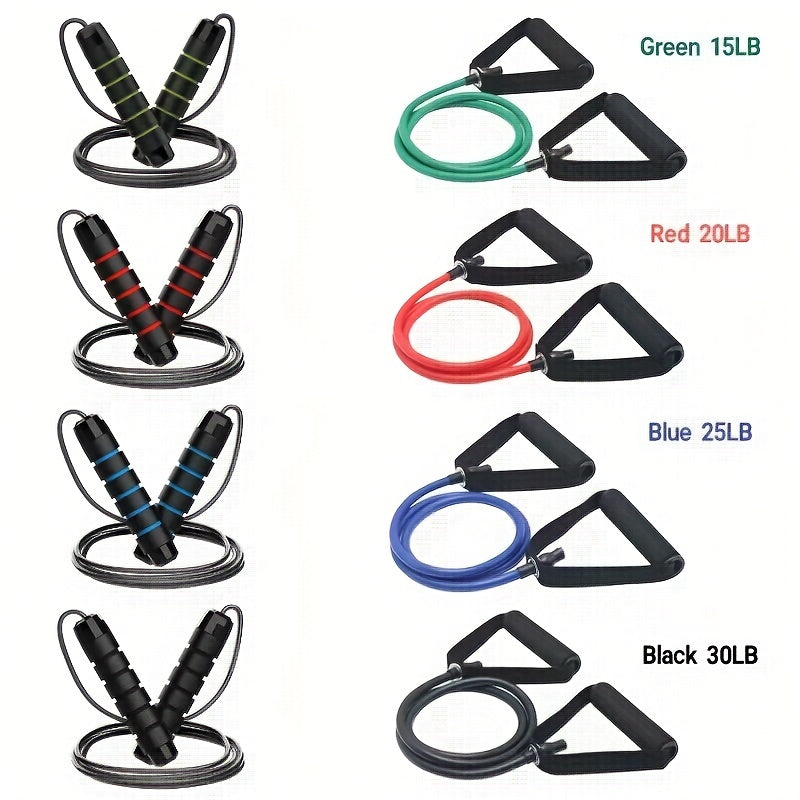 Adjustable Steel Wire Jump Rope & Resistance Band Set for Fitness Training