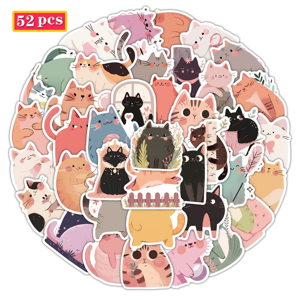 52pcs WhimsyCat Cartoon Cat Stickers Vinyl Self Adhesive Decals