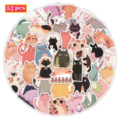 52pcs WhimsyCat Cartoon Cat Stickers Vinyl Self Adhesive Decals
