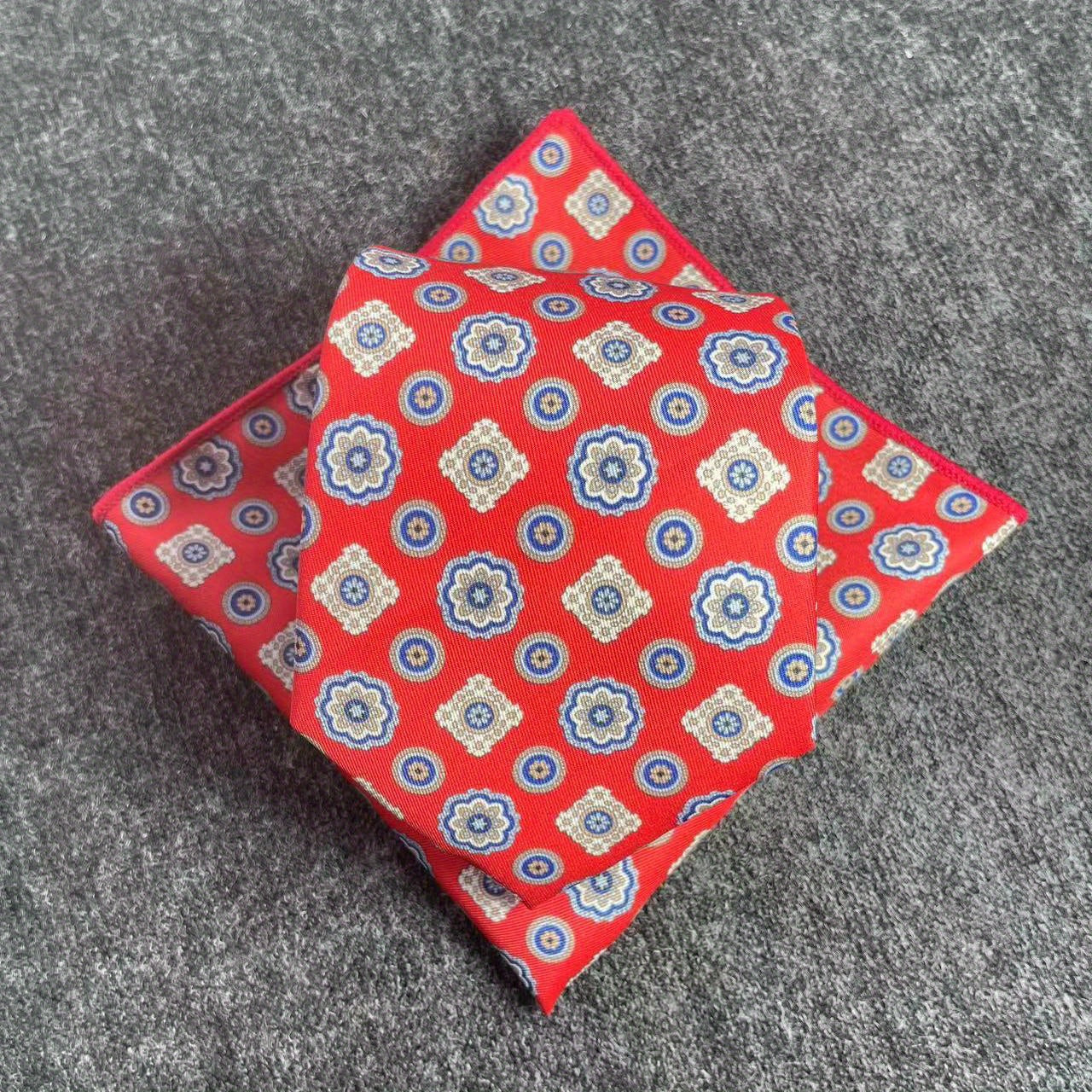 Men's Vintage Print Tie And Pocket Square Classic Party