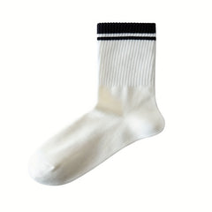 5 Pairs Striped Trim Socks Comfy & Breathable Women's Stockings