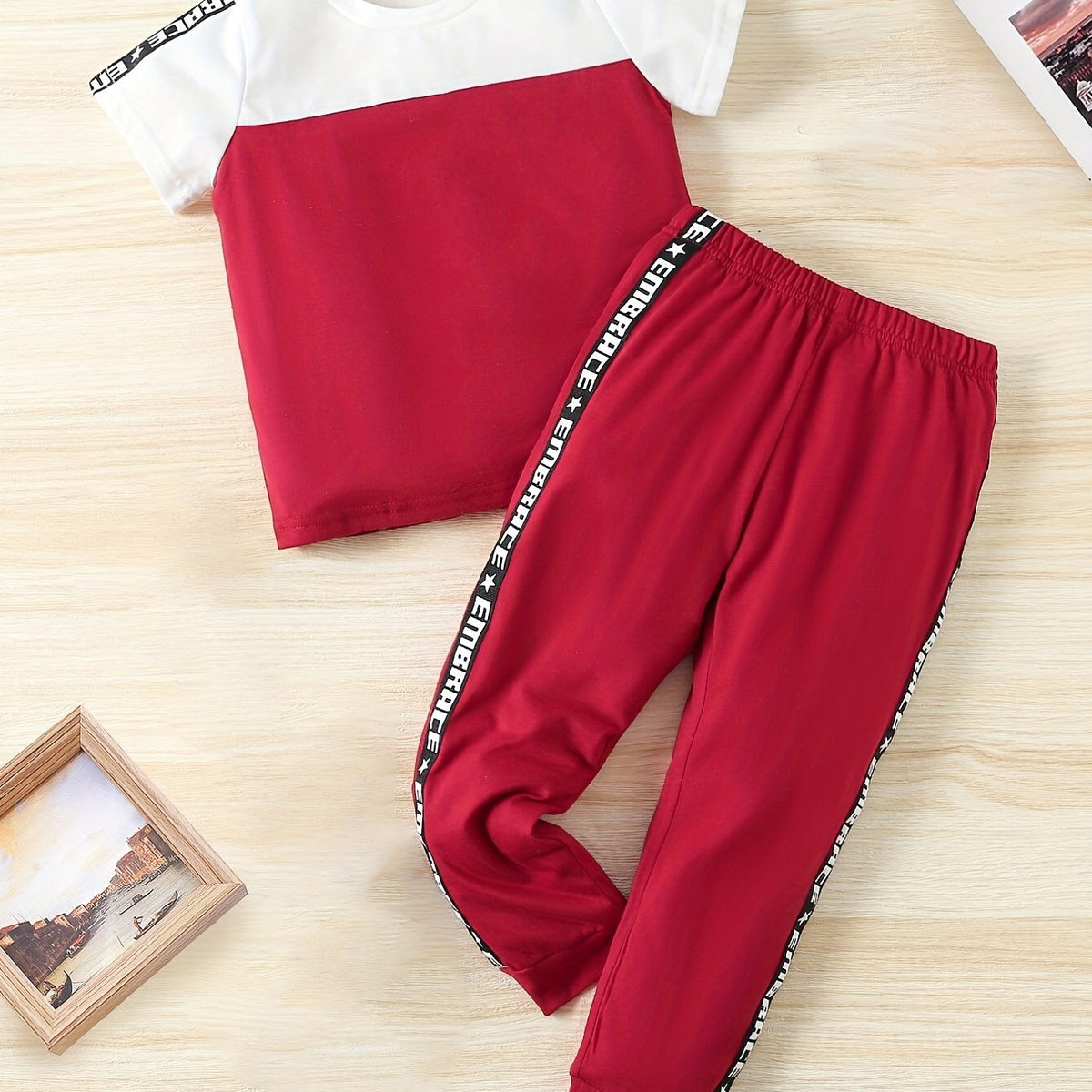 Boys Letter Print Casual Outfit T shirt & Pants Kids Summer Clothes Sets