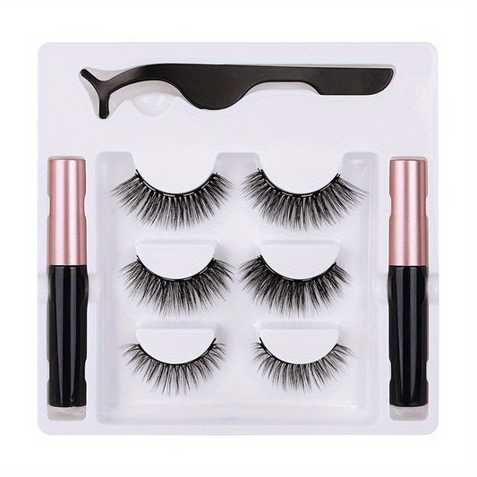 3 Pairs Magnetic Eyelash Kit with Applicator Eyeliners