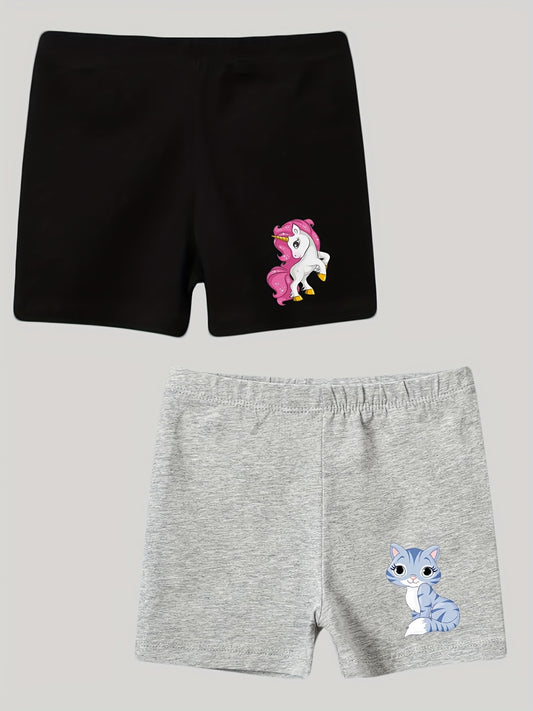 2pcs Toddler Girls Unicorn Cat Graphic Cotton Shorts