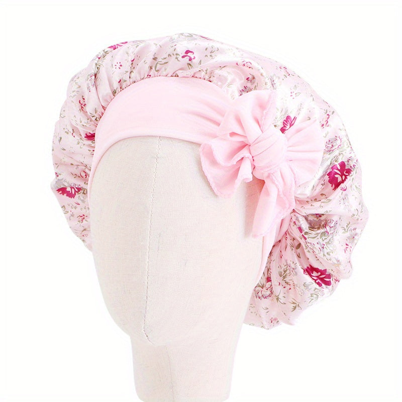 Kids Satin Sleep Bonnet Hat Bow Adjustable Night Sleep Cap