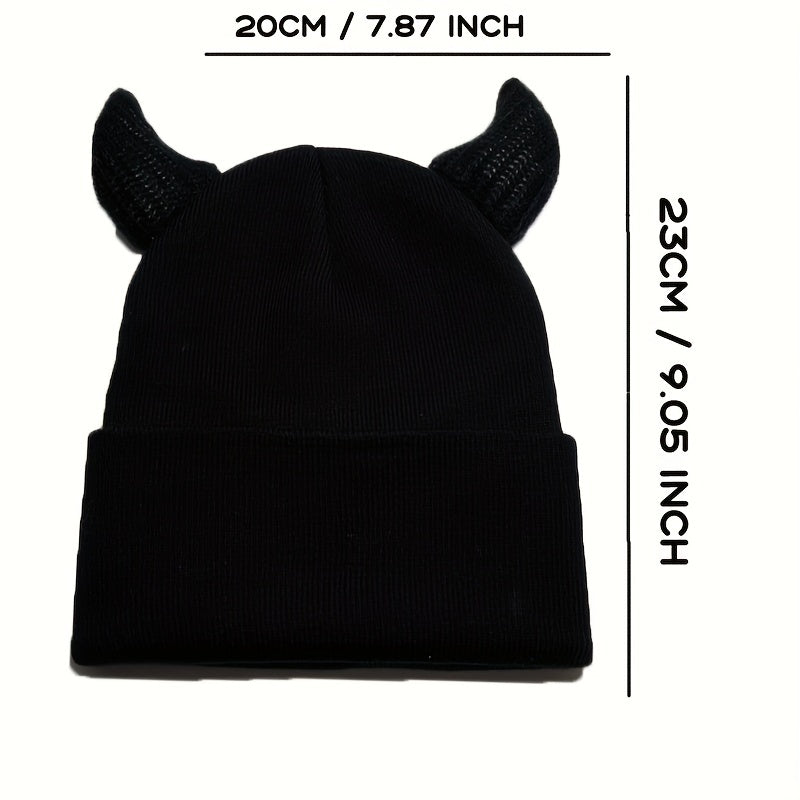 Y2K Solid Knitted Hat Halloween Hat Cow Horn Knitted Hat Unisex