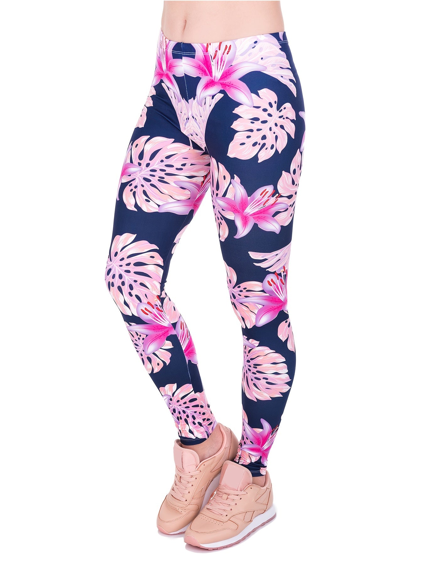 Floral Print High Waist Stretchy Leggings Skinny Long Length