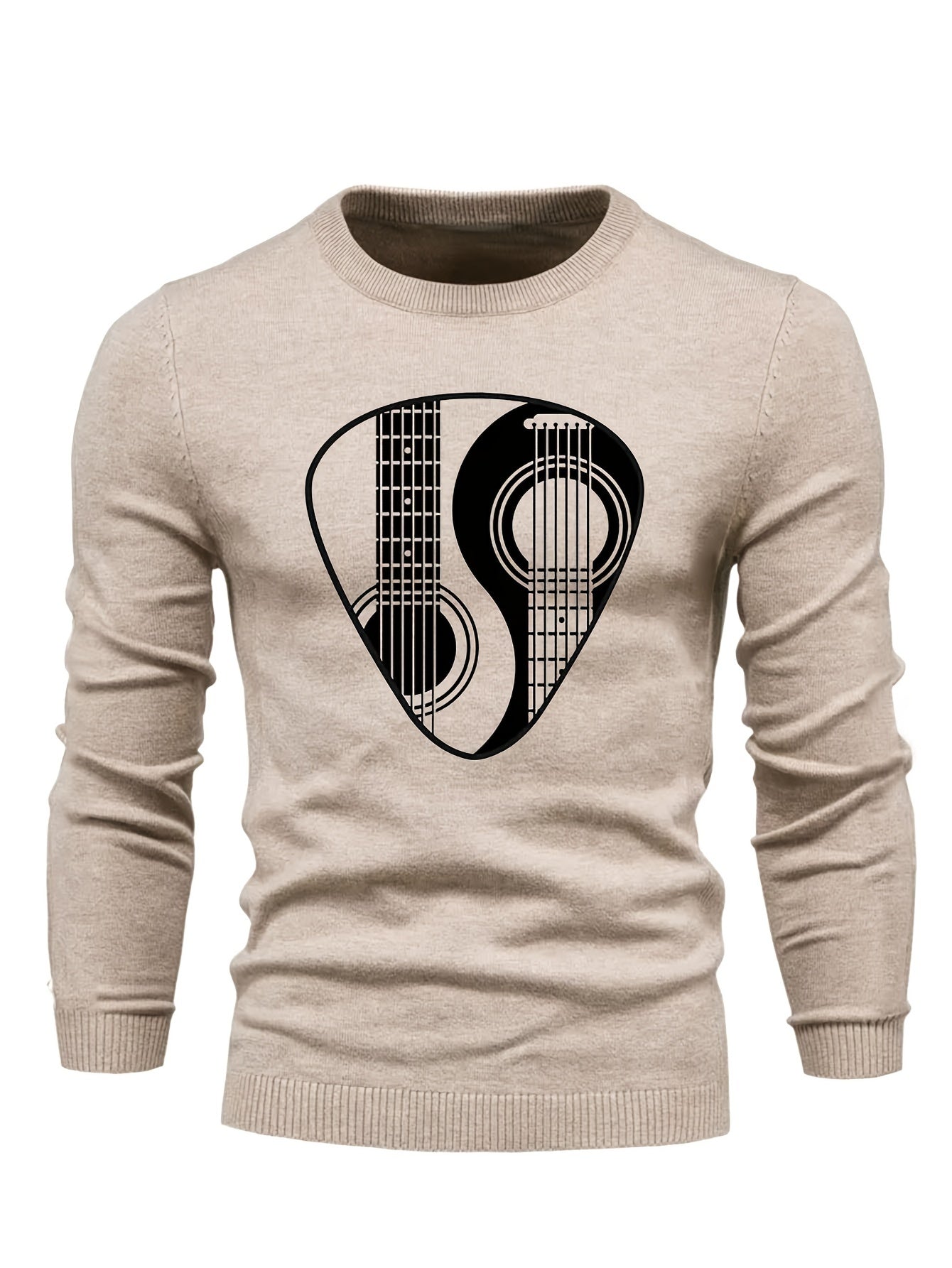 Men's Instrument Print Knitted Sweater Active Mid Stretch Slim Fit Warm Pullover