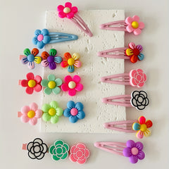 12pcs Baby Girls Snap Clip Cartoon Flower PVC Hair Clip