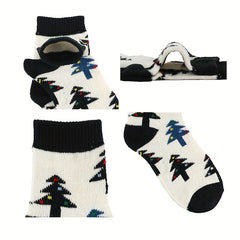 4 Pairs Cartoon Christmas Print Comfy Crew Socks Women's Stockings