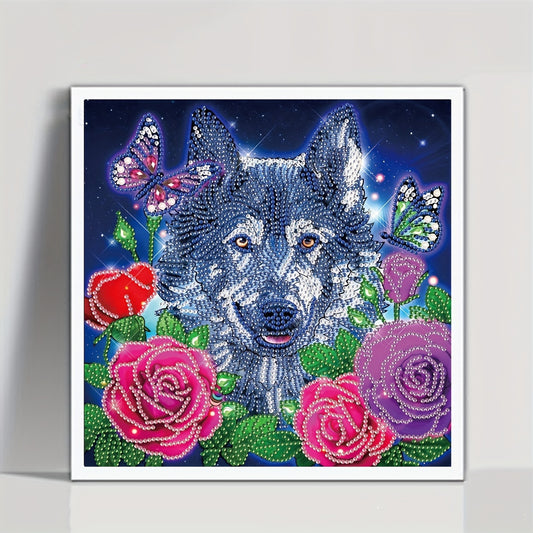 Wolf & Flower Pattern Diamond Painting Kit