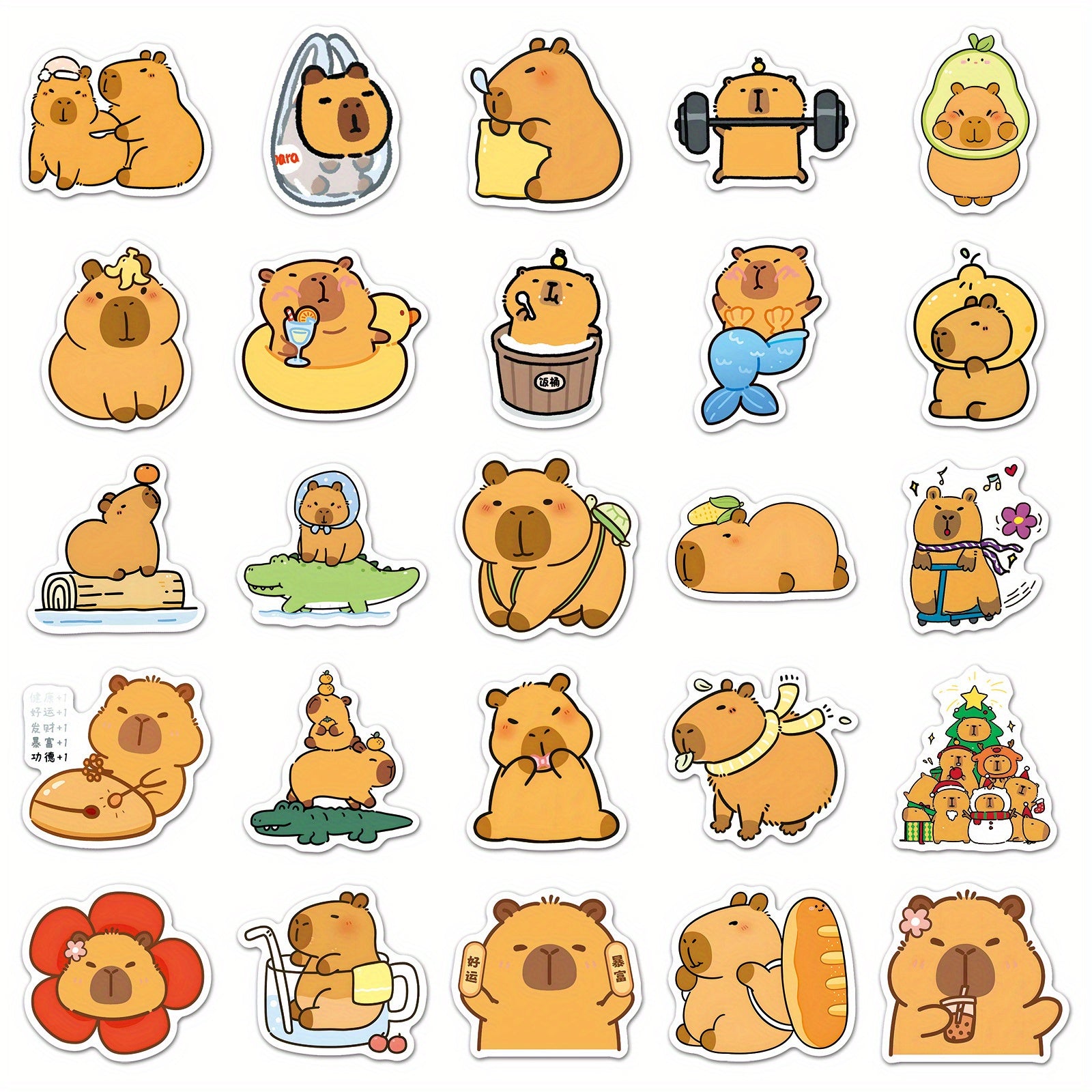 50pcs Capybara Vinyl Stickers Reusable PVC Decals Whimsical Designs