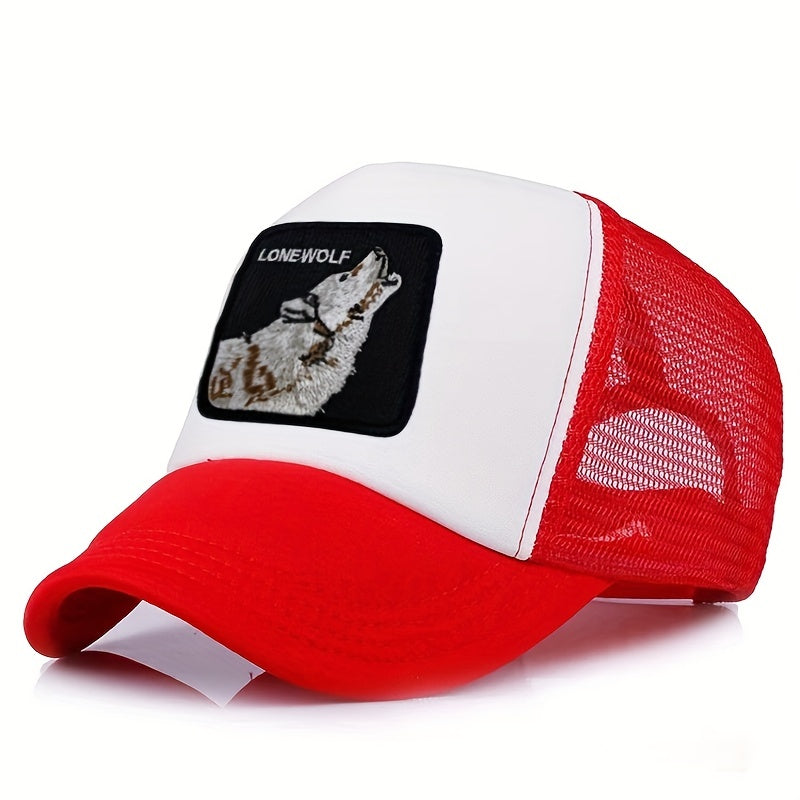 Summer Mesh Wolf Embroidery Print Sunshade Baseball Cap