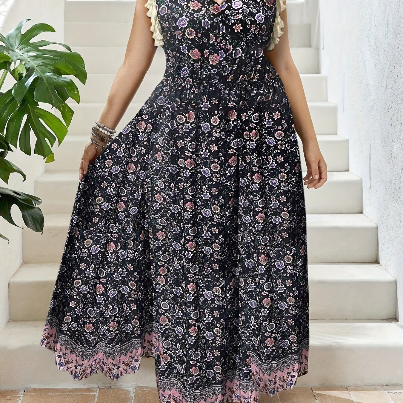 Boho Tank Dress Women's Plus Size Floral Print Maxi Dress